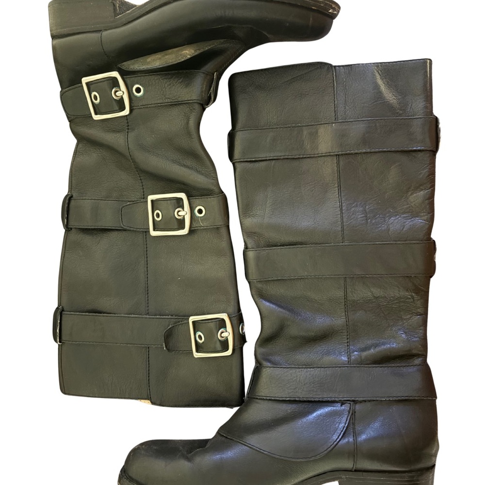 Coach Black Leather Moto Boots with Buckles